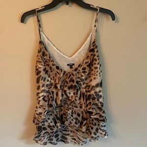 Leopard V-Neck Ruffle Front Cami Express XL